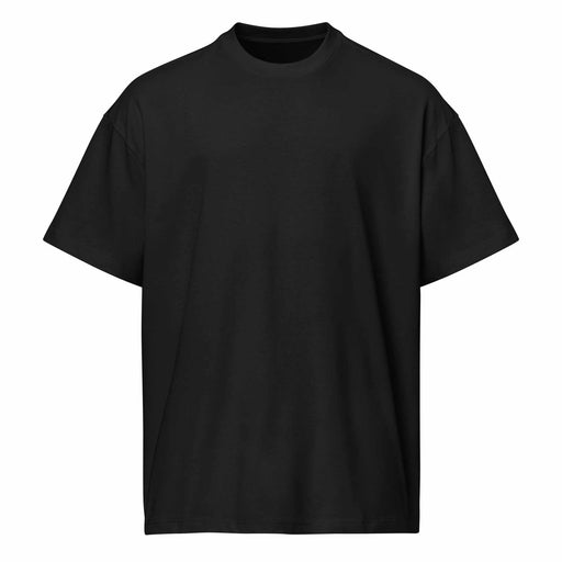 Cosmic Watcher box tee with celestial eye design and psychedelic geometry on oversized black cotton shirt