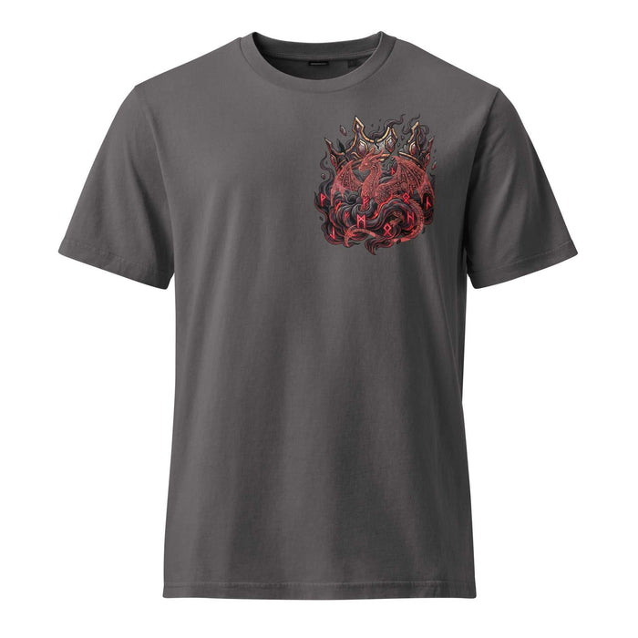 Crimson Abyss vintage creator tee with dark fiery abyss design and oversized back illustration on organic cotton
