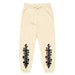 Twin Thorn fleece sweatpants with symmetrical dark rose and sword design on relaxed cotton fabric