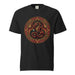 Crimson Dragon Sigil design on garment-dyed heavyweight tee with crimson and gold dragon emblem on dark fabric