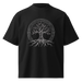 Camiseta oversize Árbol del Vacío diseño rúnico en algodón orgánico estilo dark fantasy minimalista.