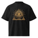 Organic oversized high neck tee featuring gold Eye of Providence symbol inside a triangle on black fabric