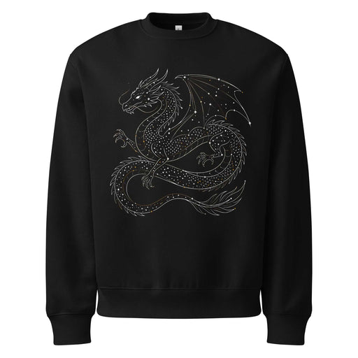 Astral Dragon oversized heavyweight sweatshirt with minimalist celestial dragon design on dark background