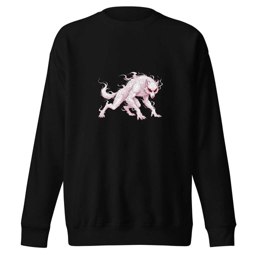 Phantom Beast sweatshirt with spectral creature design on black background, soft fleece interior, and dark fantasy streetwear style