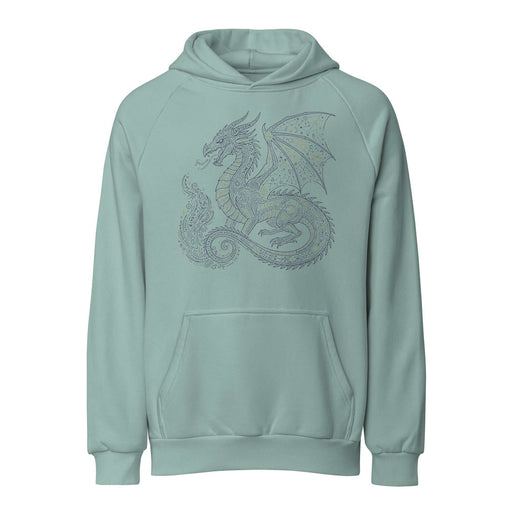 Black heavyweight hoodie with elegant celestial dragon design and clean fantasy streetwear style