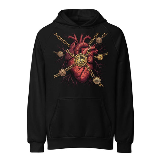 Hoodie Chains of Sin con corazón anatómico y cadenas doradas estilo gothic streetwear